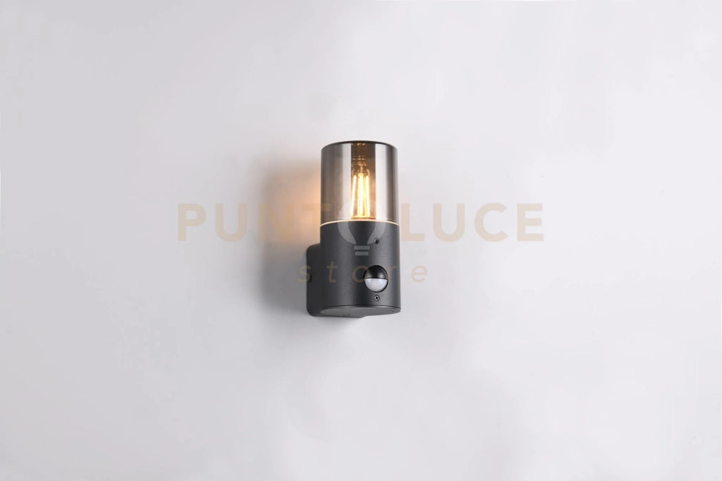 HOOSIC APPLIQUE DA ESTERNO ANTRACITE CON DIFFUSORE FUME' E SENSORE DI MOVIMENTO IP44 H. 17,5CM 1 LUCE ATTACCO E27