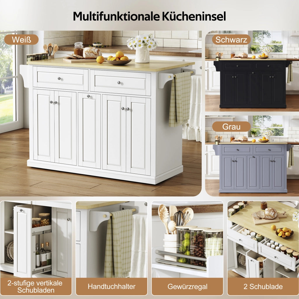 ISOLA DA CUCINA con piano ribaltabile 121 x 69 x 89 cm MDF Naturale/Bianco