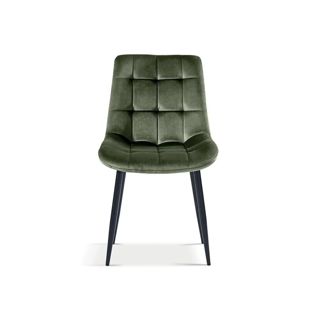Sedia design KALI – Velluto verde e piedi in metallo