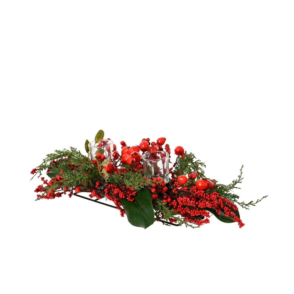 Ghirlanda da tavola di bacche rosse 22x50x13cm