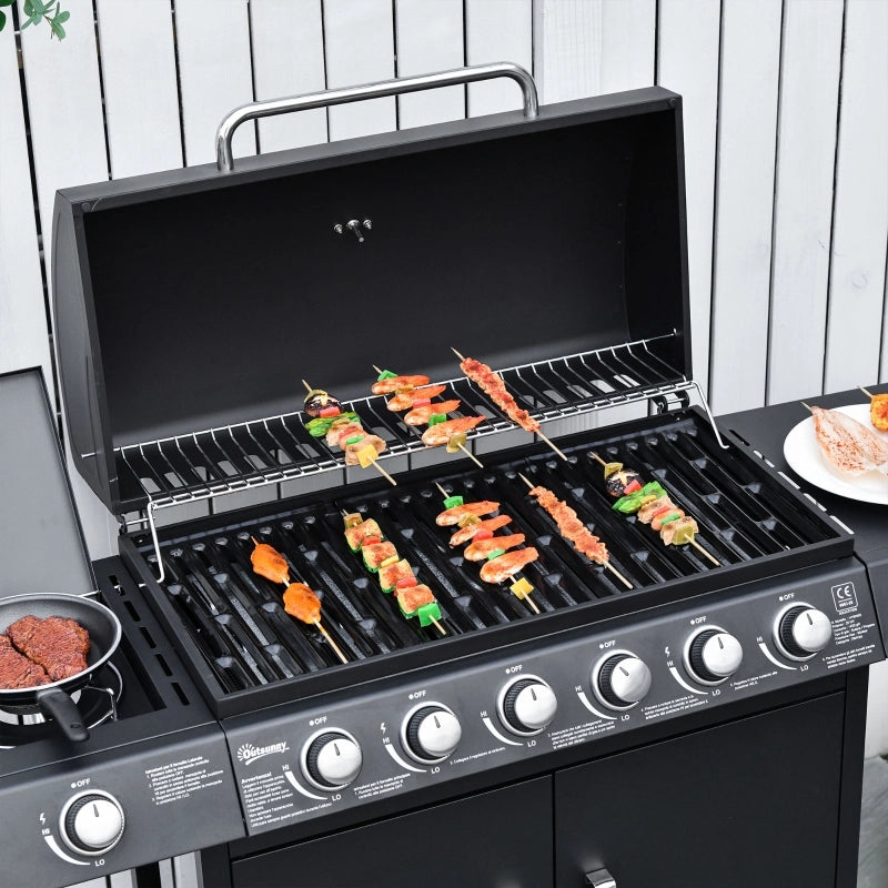 Griglia a gas con 7 bruciatori, termometro incluso, barbecue, griglia portatile, nera