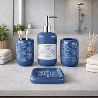 Set Accessori Bagno Ceramica 3 Pezzi Dispenser Sapone Portaspazzolini Blu