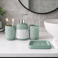 Set Accessori Bagno Ceramica 3 Pezzi Dispenser Sapone Portaspazzolini Verde