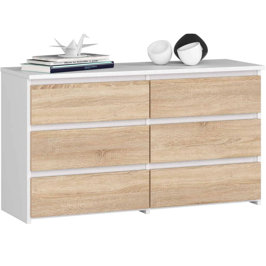 Cassettiera CL100 compatta AKORD Bianca 100 cm 6 cassetti inserto frontale Sonoma Quercia 100x35x57 cm