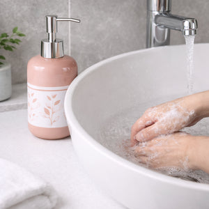 Set Accessori Bagno Ceramica 3 Pezzi Dispenser Sapone Portaspazzolini Rosa