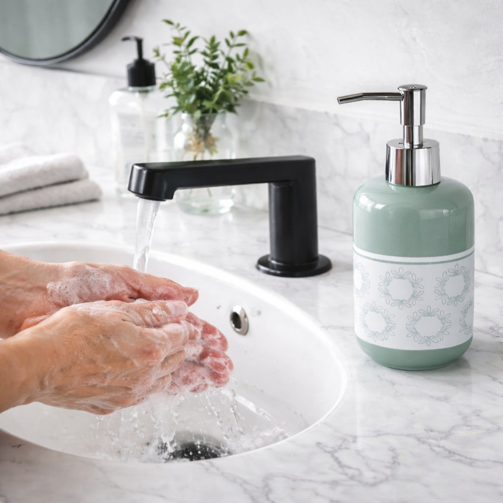 Set Accessori Bagno Ceramica 3 Pezzi Dispenser Sapone Portaspazzolini Verde