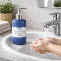 Set Accessori Bagno Ceramica 3 Pezzi Dispenser Sapone Portaspazzolini Blu