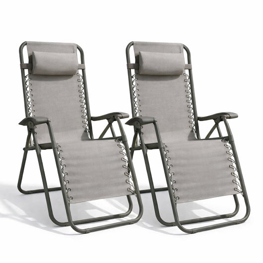 Set 2 Sedie Gravità Zero Sedia Giardino Relax Pieghevole Verde Militare