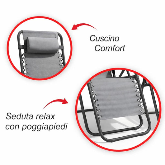 Set 2 Sedie Gravità Zero Sedia Giardino Relax Pieghevole Verde Militare