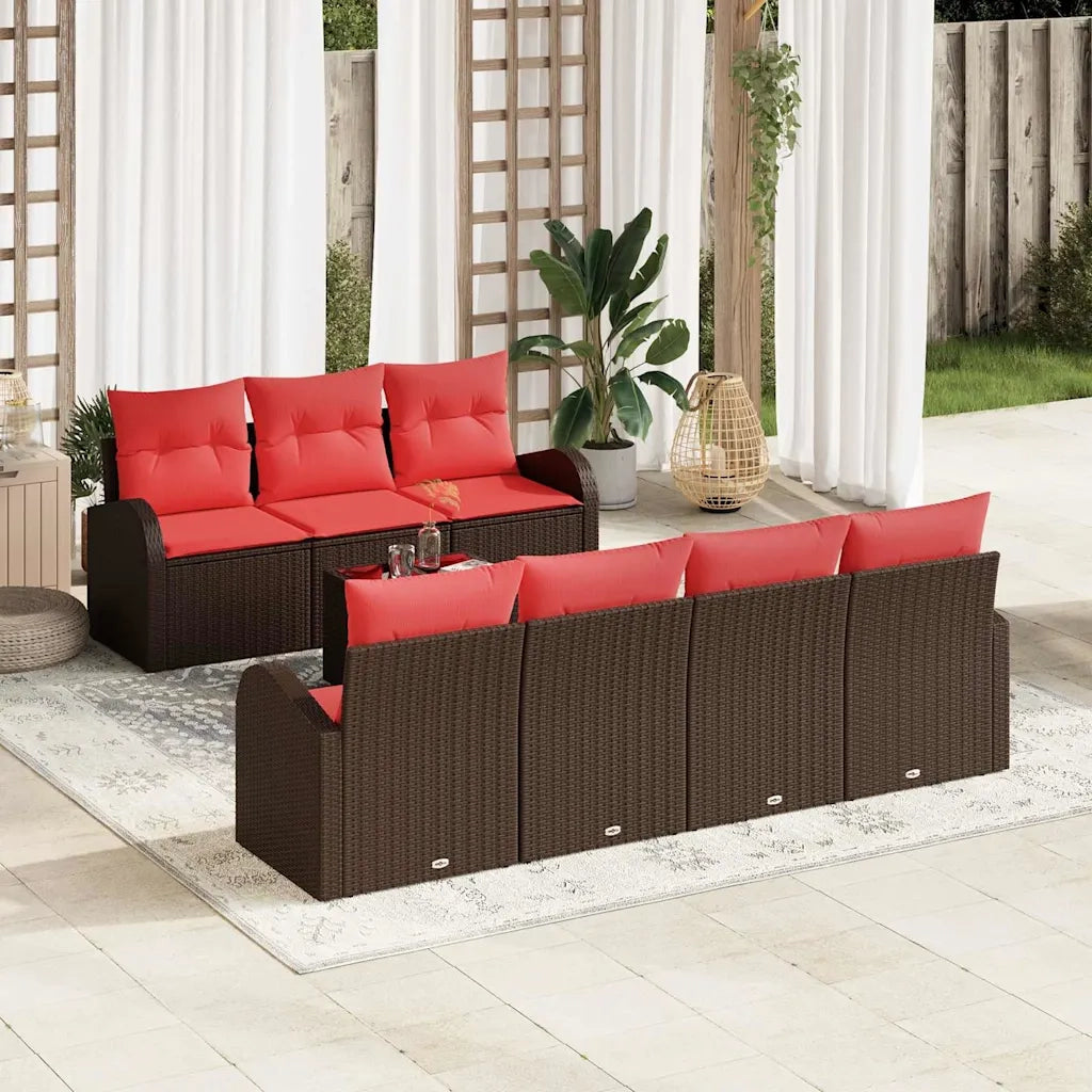 Set di divani 8 pcs Marrone e Rosso Poliestere