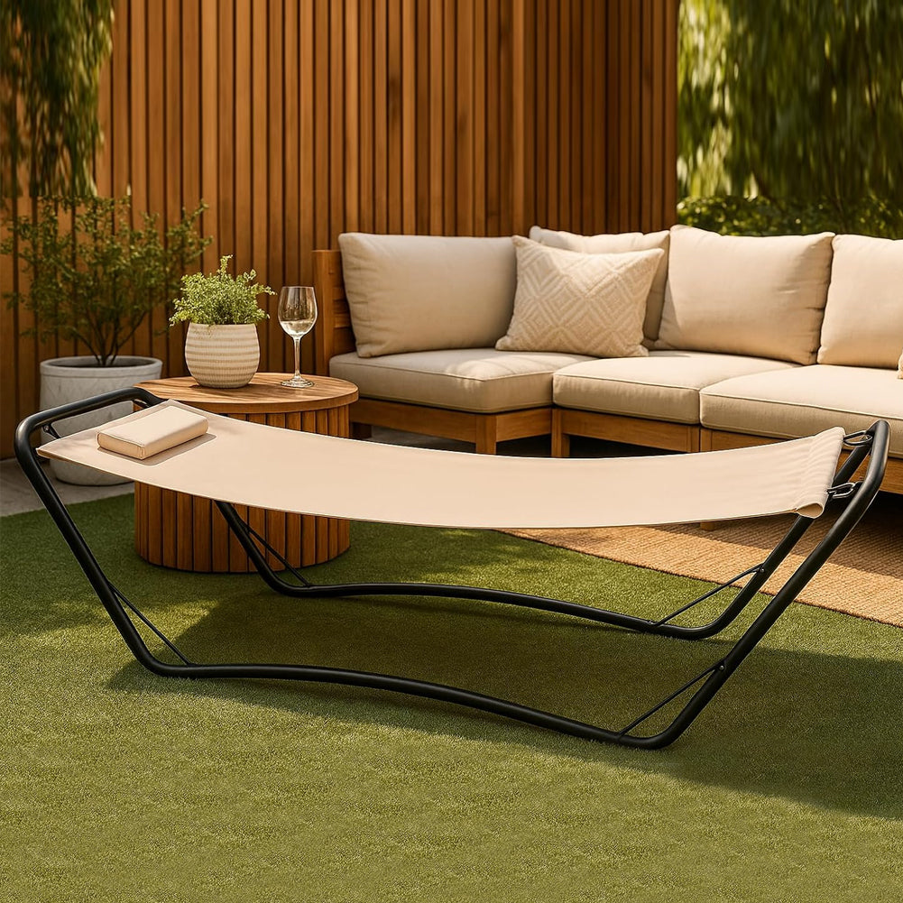 Amaca Beige con Struttura in Metallo e Cuscino Seduta Ergonomica e Resistente