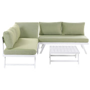 Set Divani Da Giardino 5 Posti verde e bianco Struttura Bianca Sedili Regolabili Tavolino Design Moderno