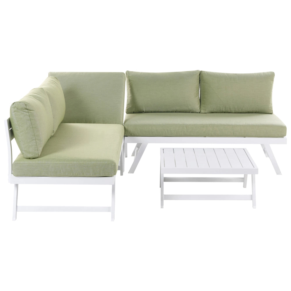 Set Divani Da Giardino 5 Posti verde e bianco Struttura Bianca Sedili Regolabili Tavolino Design Moderno