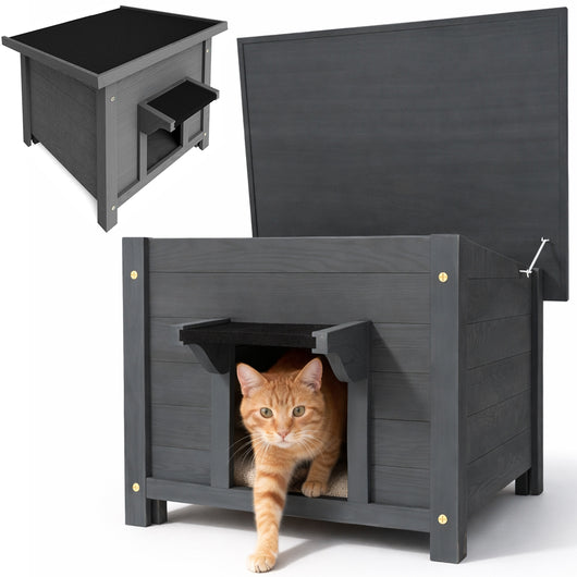 Casetta per Animali Domestici Grigia in Legno Cuccia Tetto Apribile 60x58x47cm