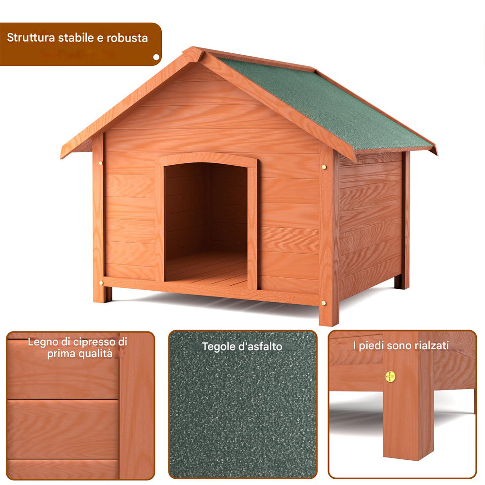 Cuccia per Cani in Legno da Esterno Casa Tetto Apribile per Animali 89x84x76cm