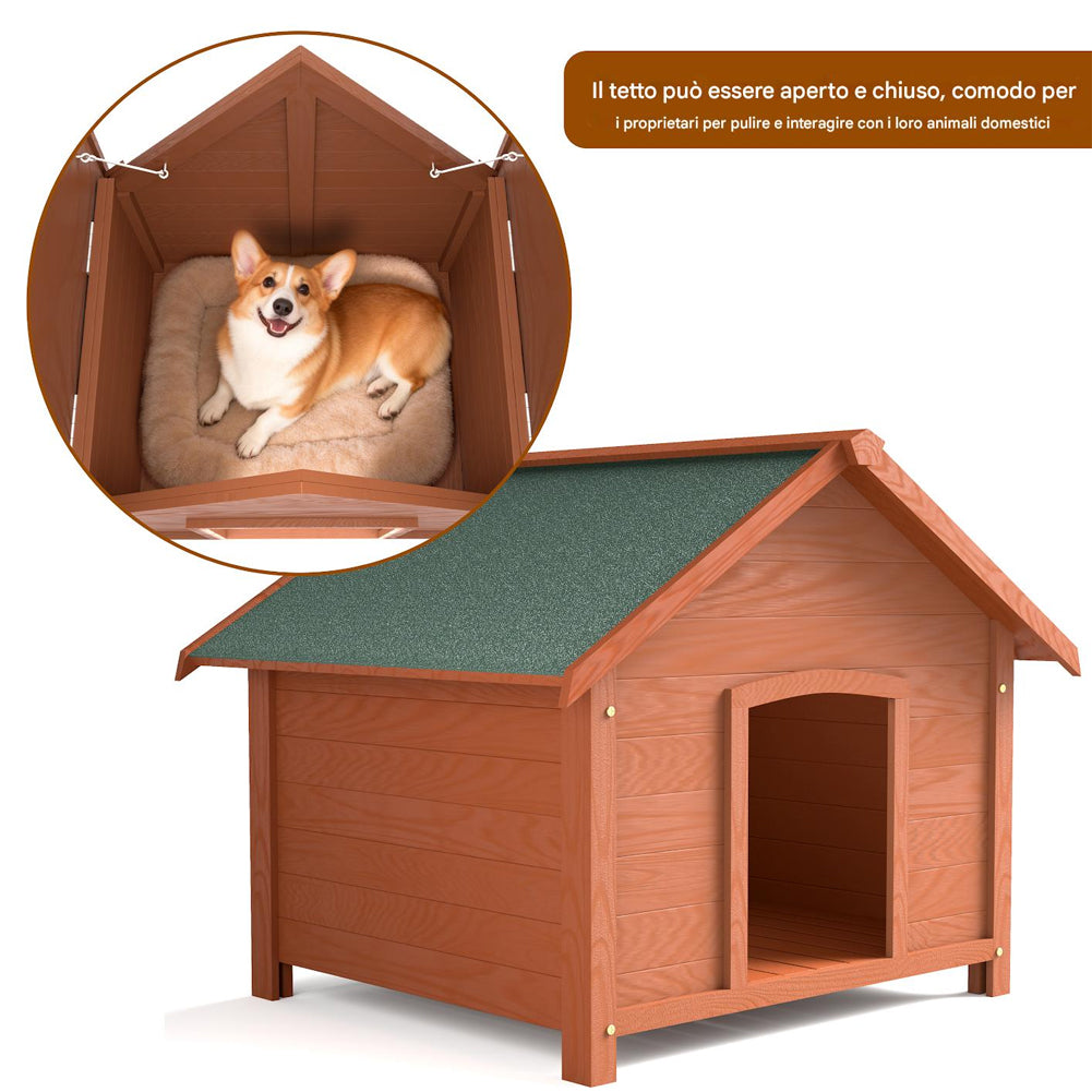 Cuccia per Cani in Legno da Esterno Casa Tetto Apribile per Animali 89x84x76cm