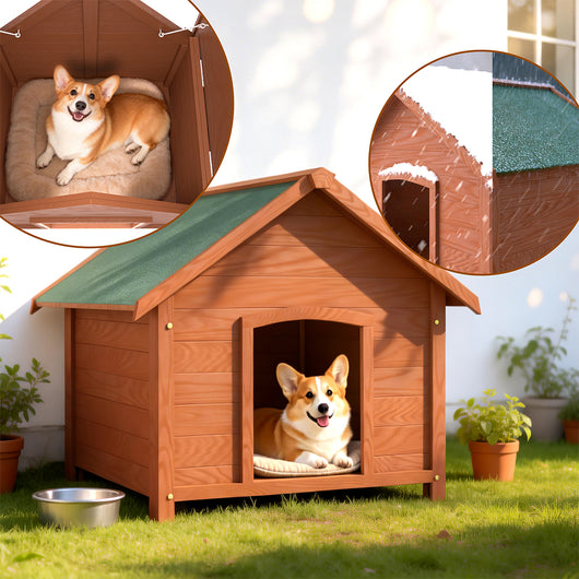 Cuccia per Cani in Legno da Esterno Casa Tetto Apribile per Animali 89x84x76cm