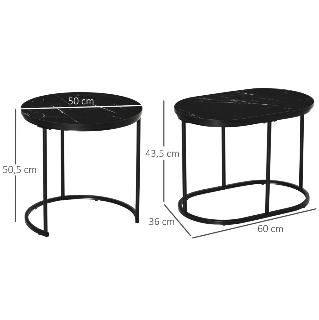 Set 2 tavolini da salotto impilabili neri in acciaio e MDF