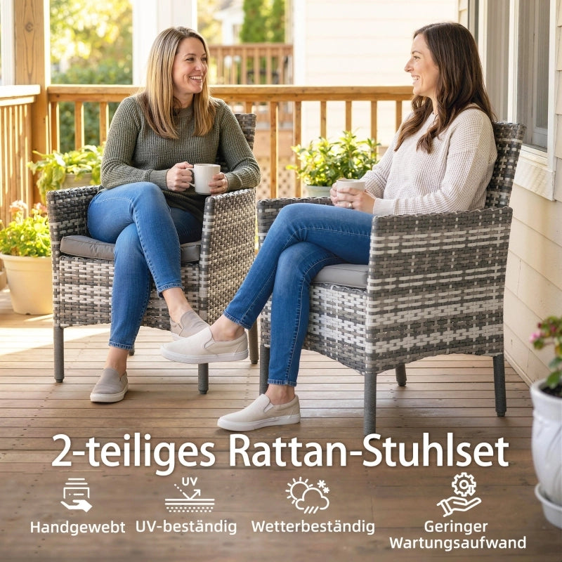 Set di 2 sedie da giardino, mobili da giardino in polyrattan con 2 poltrone, cuscini sfoderabili, struttura in acciaio, grigio