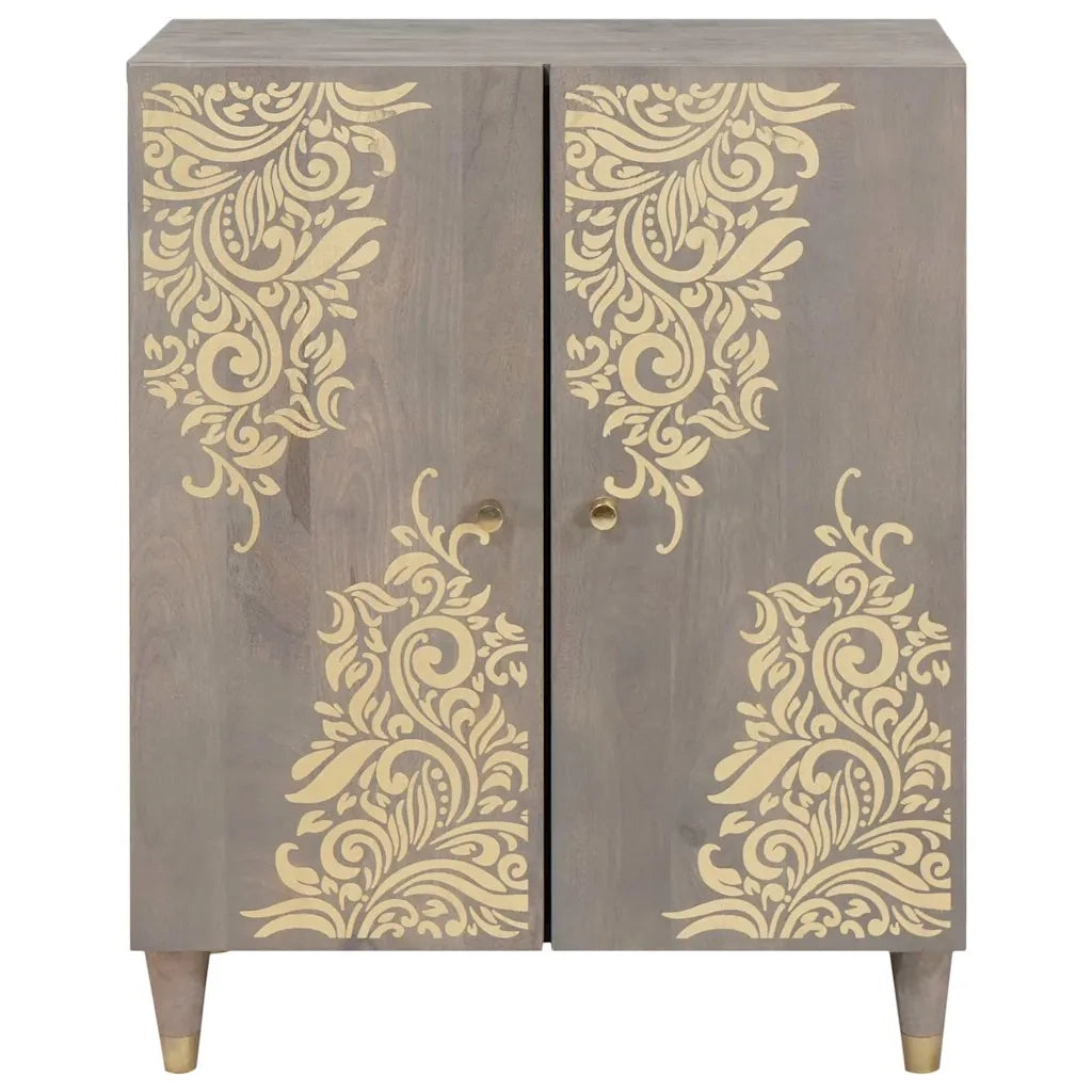 vidaXL Credenza Grigio e Oro 60 x 33.5 x 75 cm Legno massello di mango