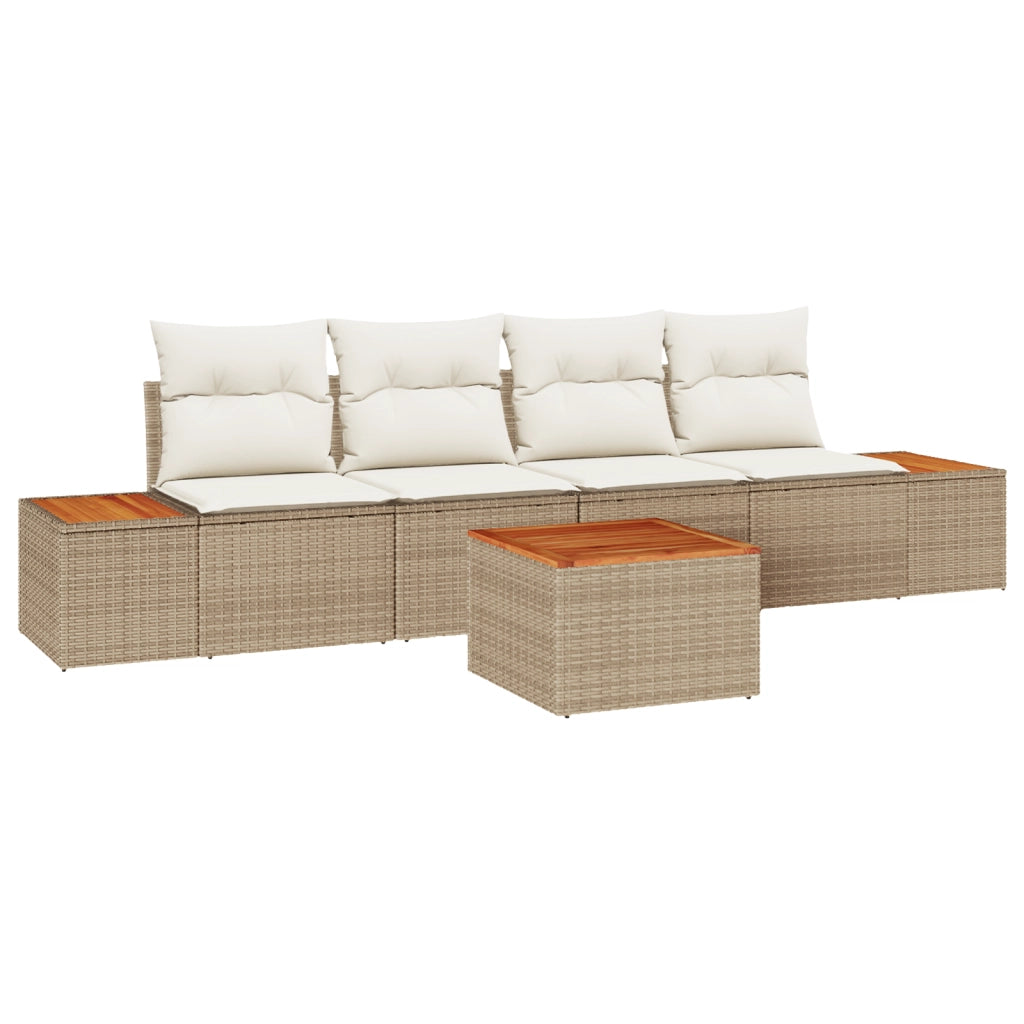 Set di divani da giardino a 5 pezzi con cuscini beige polyrattan acacia