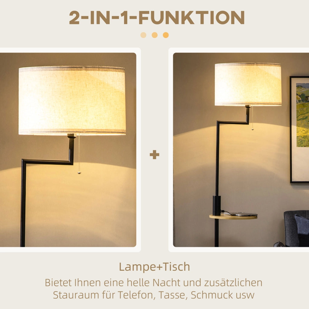 LAMPADA A STELO con ripiano e USB Ø40 x 168 cm bianca in acciaio e bambù