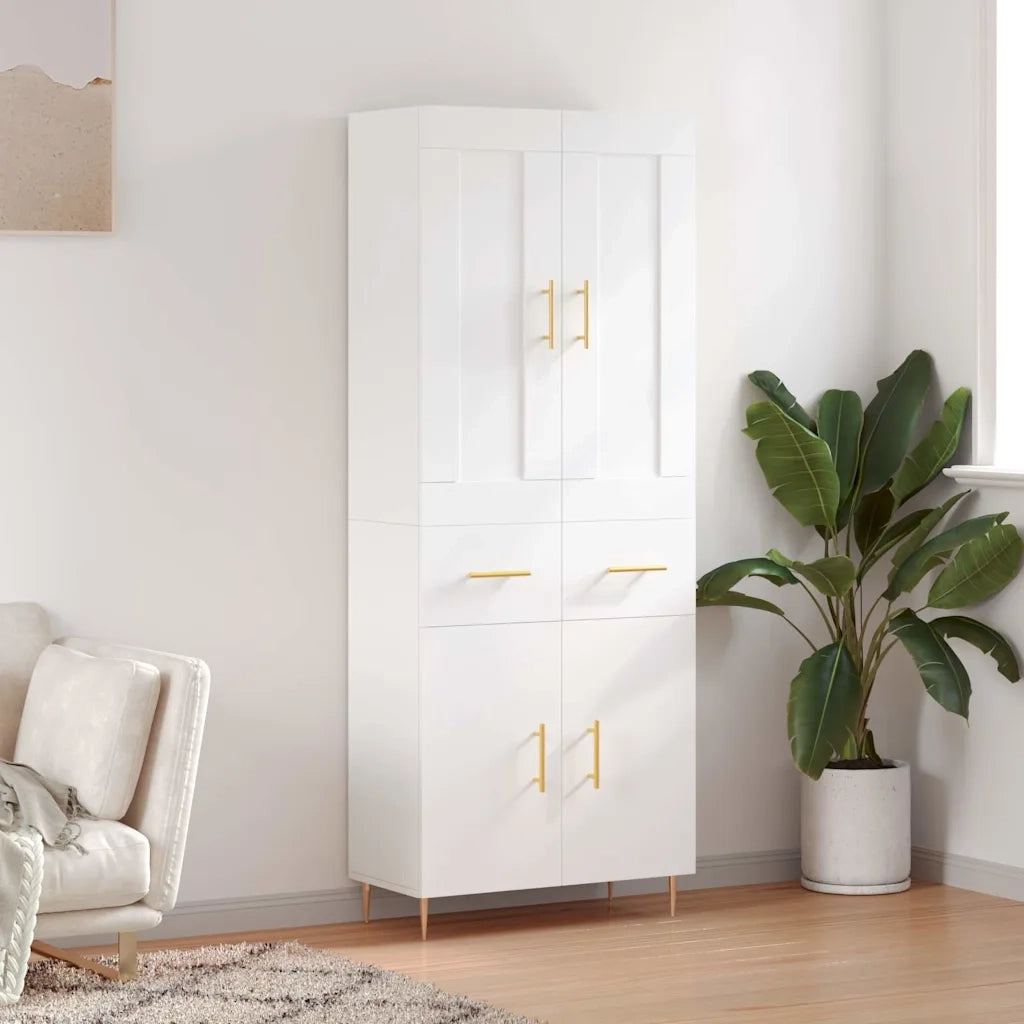 Credenza | Madia | Buffet da pranzo | Armadio da pranzo Bianca 69,5x34x180 cm in Legno Multistrato