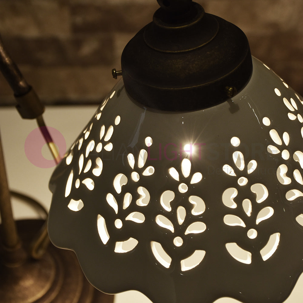 VOLTERRA Lampada da Tavolo Ottone e Ceramica Rustico Country