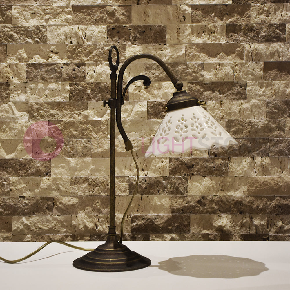 VOLTERRA Lampada da Tavolo Ottone e Ceramica Rustico Country