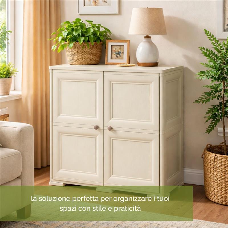 ARMADIO 2 MODULI ANGORA 79X43X85,5 CM CON ANTE EFFETTO LEGNO – MOBILE CONTENITORE PER ZONA LIVING CON RIPIANI INTERNI