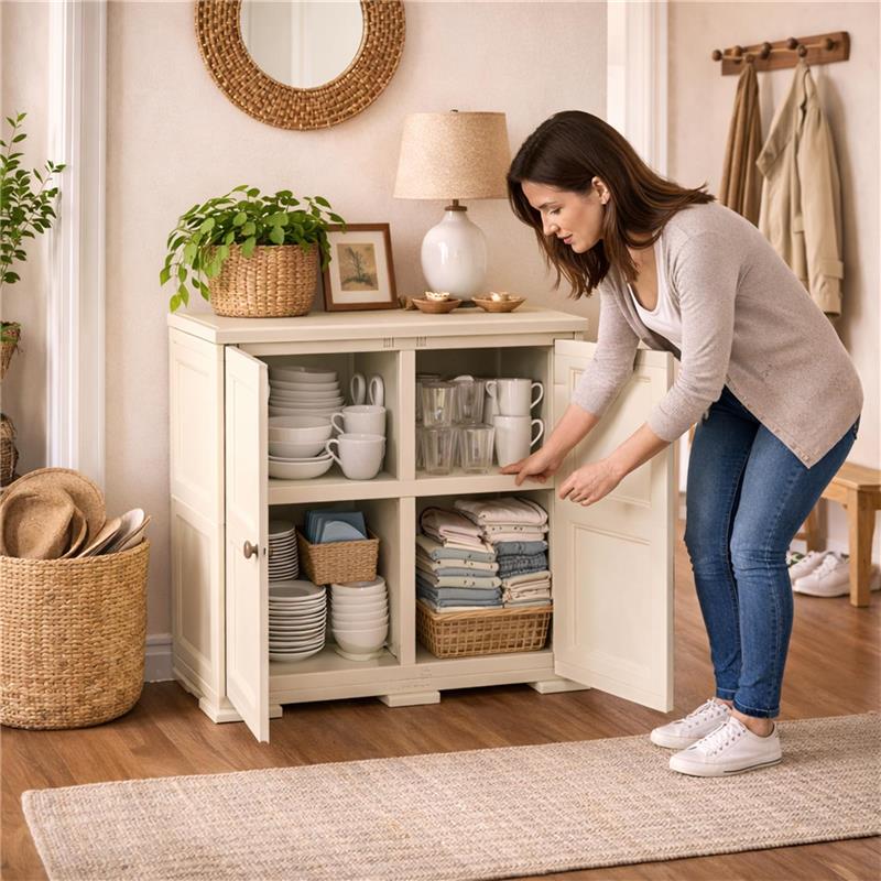 ARMADIO 2 MODULI ANGORA 79X43X85,5 CM CON ANTE EFFETTO LEGNO – MOBILE CONTENITORE PER ZONA LIVING CON RIPIANI INTERNI