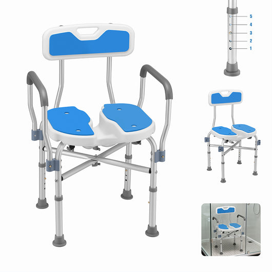 Sedia Sgabello da Doccia WC in Alluminio Altezza Regolabile 83-93 cm per Anziani