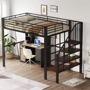 Letto a soppalco 140x200 cm nero in metallo con scala