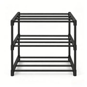 Scarpiera aperta a 3 ripiani con struttura in metallo - per ingresso - 42×30×37 cm - nero