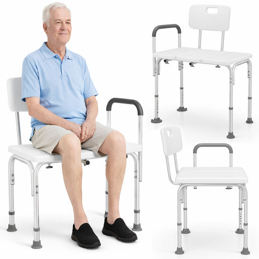 Sgabello Doccia Doppio in Alluminio 76x45x92.5cm per Anziani Mobilità Ridotta