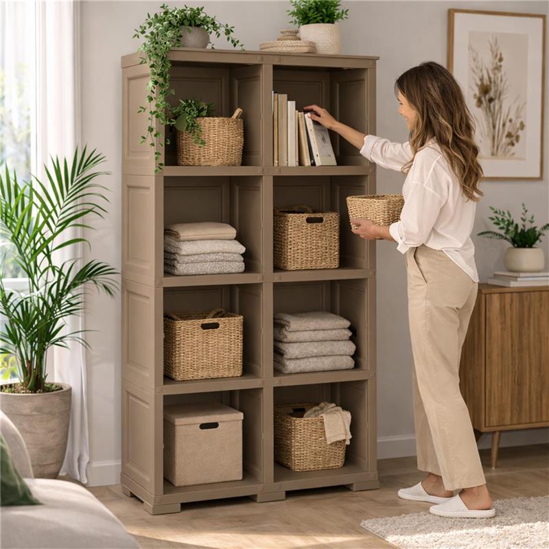 SCAFFALE 4 MODULI TAUPE 79X42,5X164 CM CON 2 PUNTALI – LIBRERIA ALTA CONTENITORE PER ZONA LIVING E STUDIO