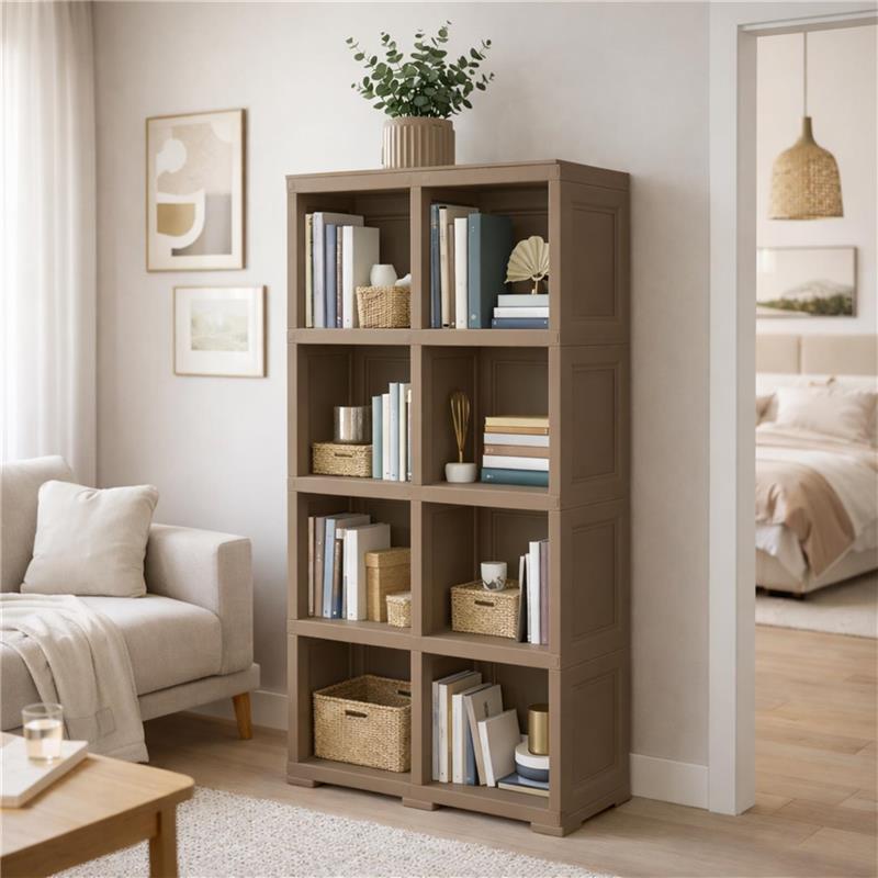 SCAFFALE 4 MODULI TAUPE 79X42,5X164 CM CON 2 PUNTALI – LIBRERIA ALTA CONTENITORE PER ZONA LIVING E STUDIO