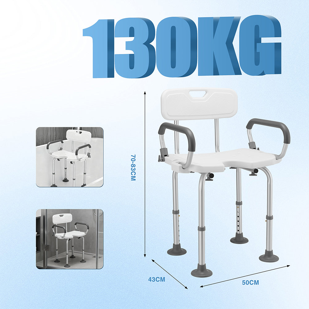 Sedia da Doccia in Alluminio e HDPE Sedile da Bagno Altezza Regolabile 70-83cm
