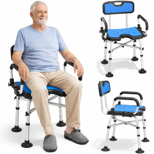 Sedia Sgabello da Bagno Doccia in Alluminio Altezza Regolabile Maniglie Sicurezza