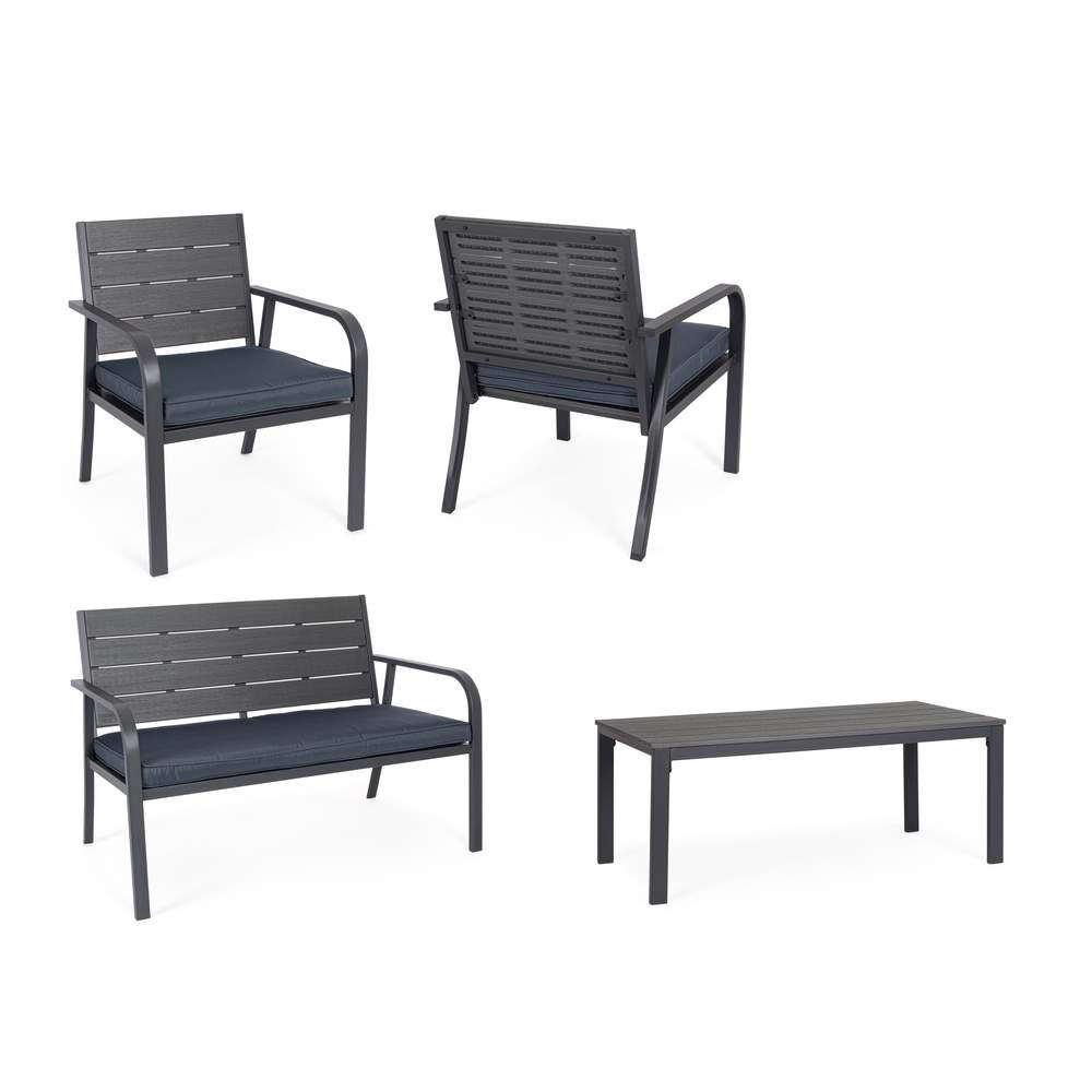 Salotto da Giardino Sarita Nero Moderno Acciaio Legno Bizzotto