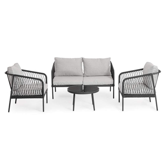 Salotto da Giardino Felipe con Divano 2 Poltrone e Tavolino Grigio Bizzotto