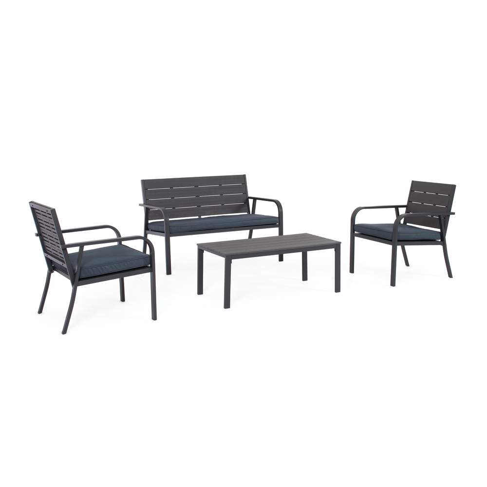 Salotto da Giardino Sarita Nero Moderno Acciaio Legno Bizzotto
