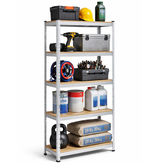 Scaffale 5 Ripiani Metallo e Legno 170x75cm Carichi Pesanti Scaffalatura Zincata