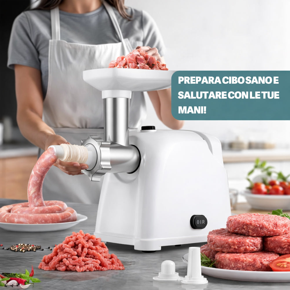 Tritacarne Elettrico Bianco con Lame in Acciaio Inox e Accessori Potenza 1000W