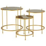 Set di 3 tavolini in metallo dorato