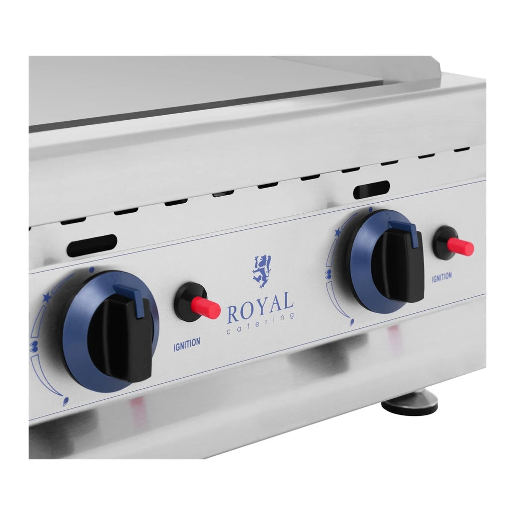 Royal Catering Piastra a gas in acciaio inox Professional Grill 60 cm 2 zone di cottura 2 x 3 100 Watt (piastra 60 x 40 cm 20 mbar gas naturale 50 - 300 °C liscia/scanalata scarico grassi) 14_0004037