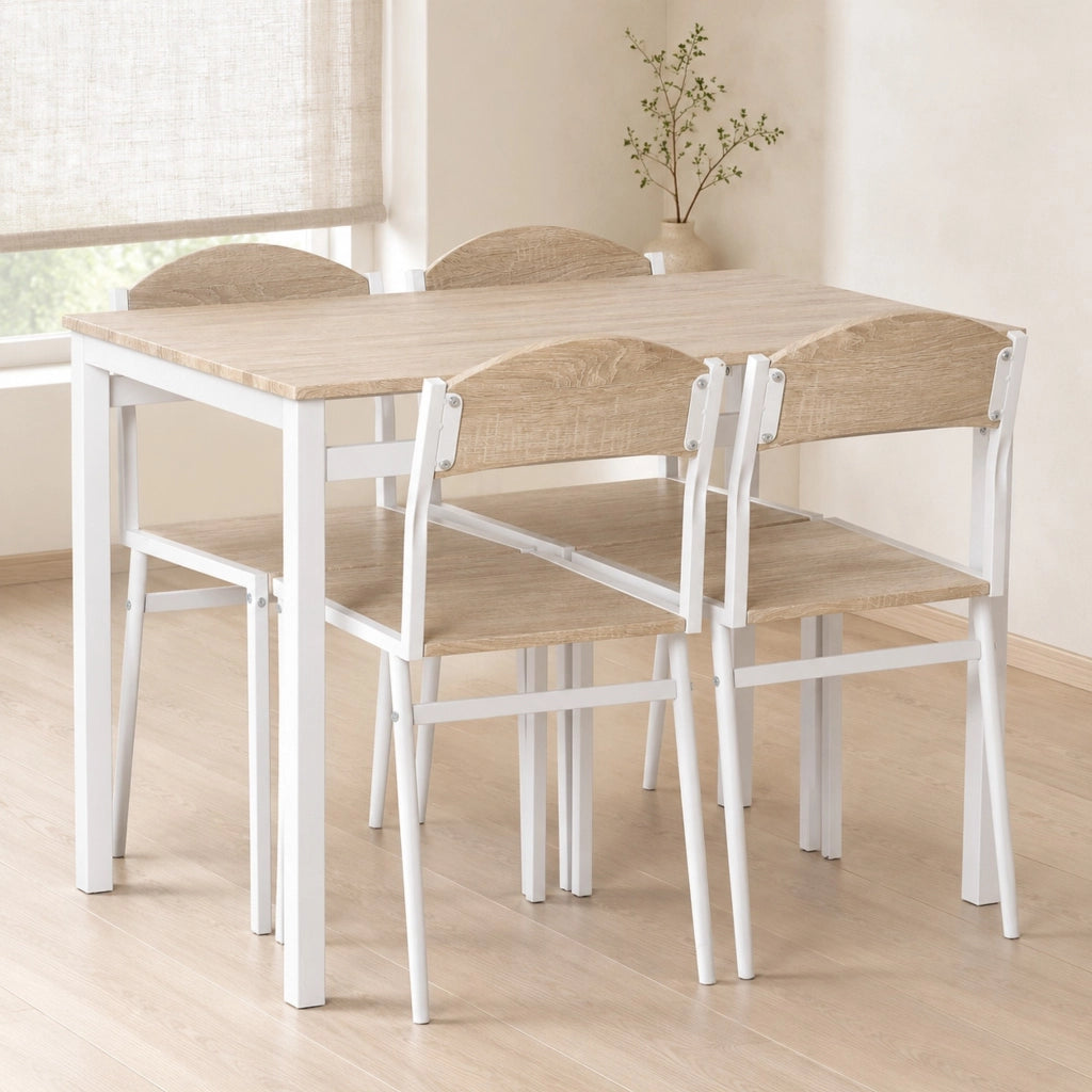 Set da pranzo 5 pezzi in MDF e acciaio grigio chiaro