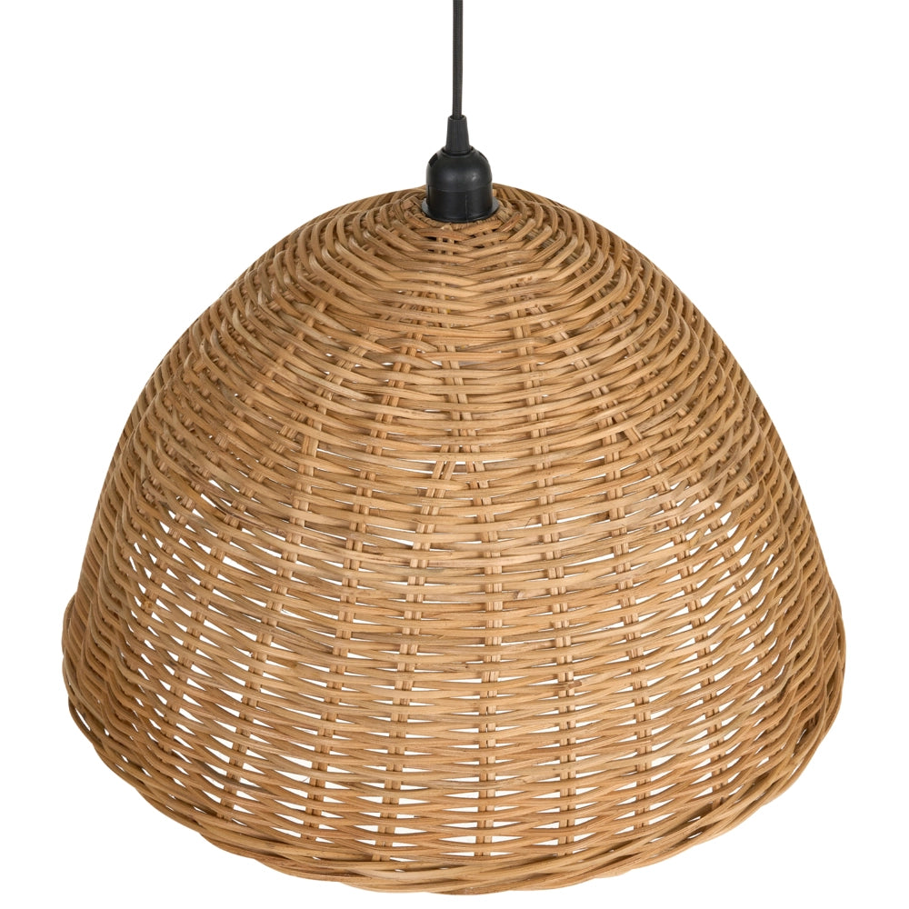 Lampada a sospensione con paralume in rattan naturale intrecciato a cupola, stile boho, rustico e Japandi