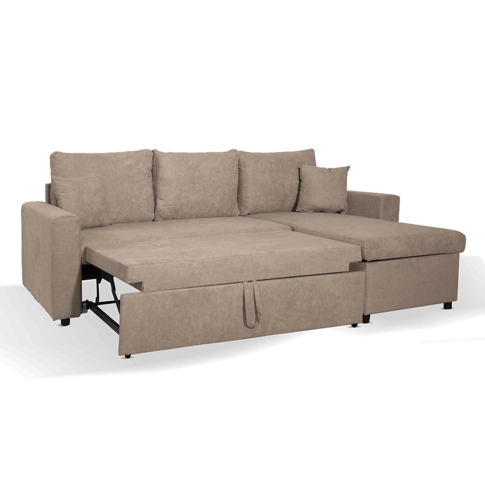 Divano con penisola reversibile funzione letto Golf tessuto tortora 225x148x81H