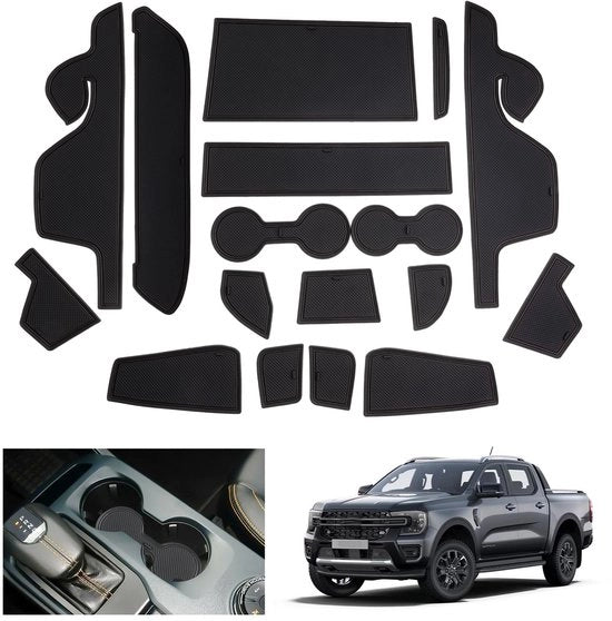 Accessori per Ford Ranger T9 2023 2024 2025 (Sistema di Frizione Elettronica) Pieghevoli Pianelle Antiscivolo, Ranger Raptor Wildtrak Pieghevoli Pianelle Antiscivolo in Gomma, Pannello di Controllo Centrale, Accessori per Ford Ranger 2024 (Nero)
